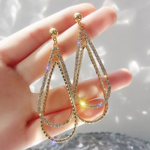 NEW 18K YELLOW GOLD DIAMOND DROP EARRINGS - Picture 2 of 6